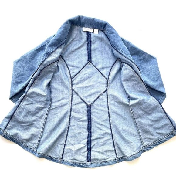 Vintage 90s Bleu Bayou Denim Jacket Medium Blue Embroidered Sequin Mid Length - Picture 2 of 16
